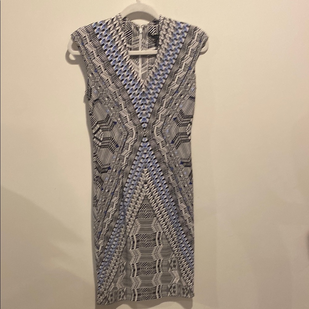 White House Black Market Blue and Black Midi Dress